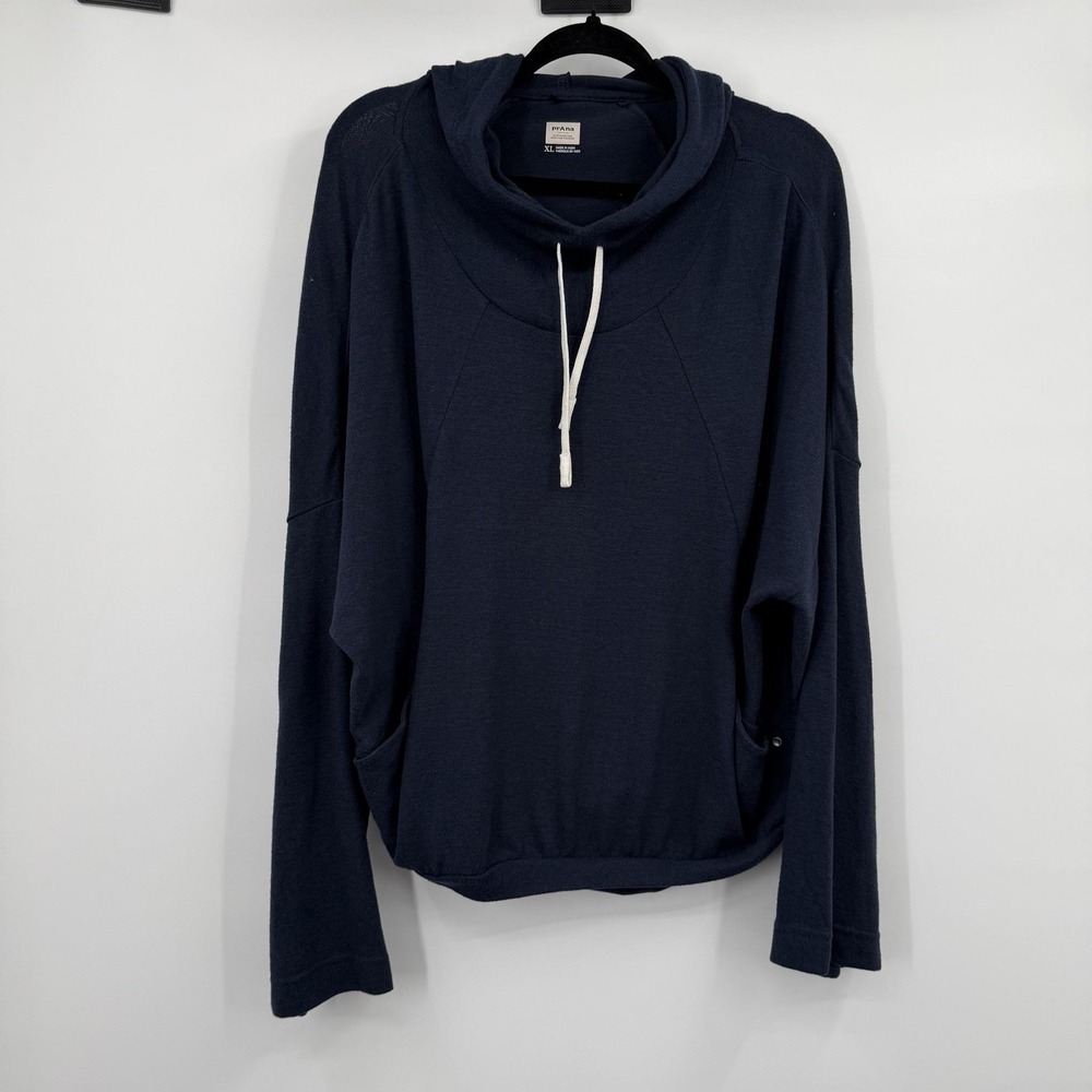 PrAna Hoodie Womens XL Blue Unwind Lounge Pullover Cowl Neck Raglan Lightweight